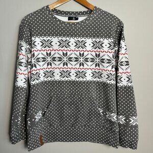 Ampersand Women's Holiday / Winter Sweatshirt Size Large Gray/White Long Sleeve